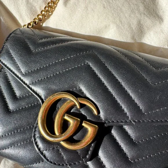 Black Gucci GG Marmont Wallet on Chain Purse - Picture 6 of 15